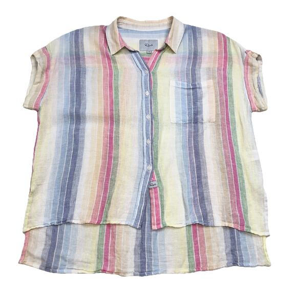 Rails Whitney Rainbow Stripe Short-Sleeve Button-Down Top XS Line Blend - Picture 1 of 9
